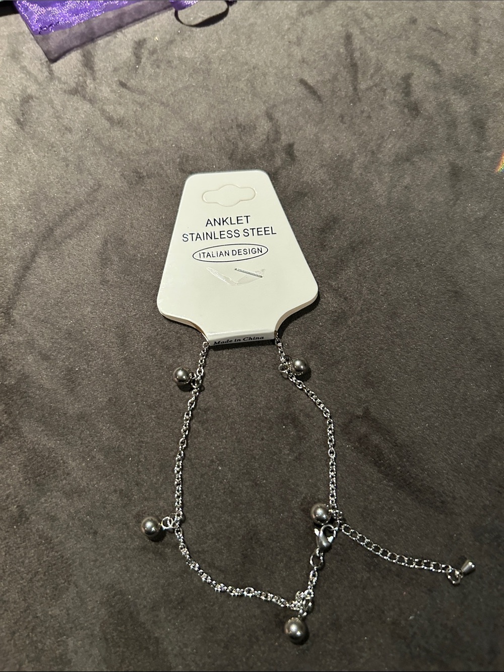 Stainless Steel Silver Anklet with Dangling Beads